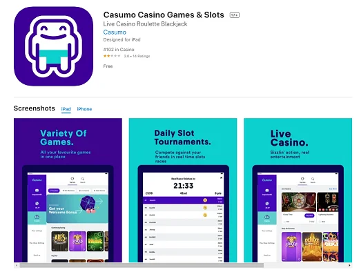 Mobile App IOS von Online Casino Casumo | de.worldcasinoexpert.com