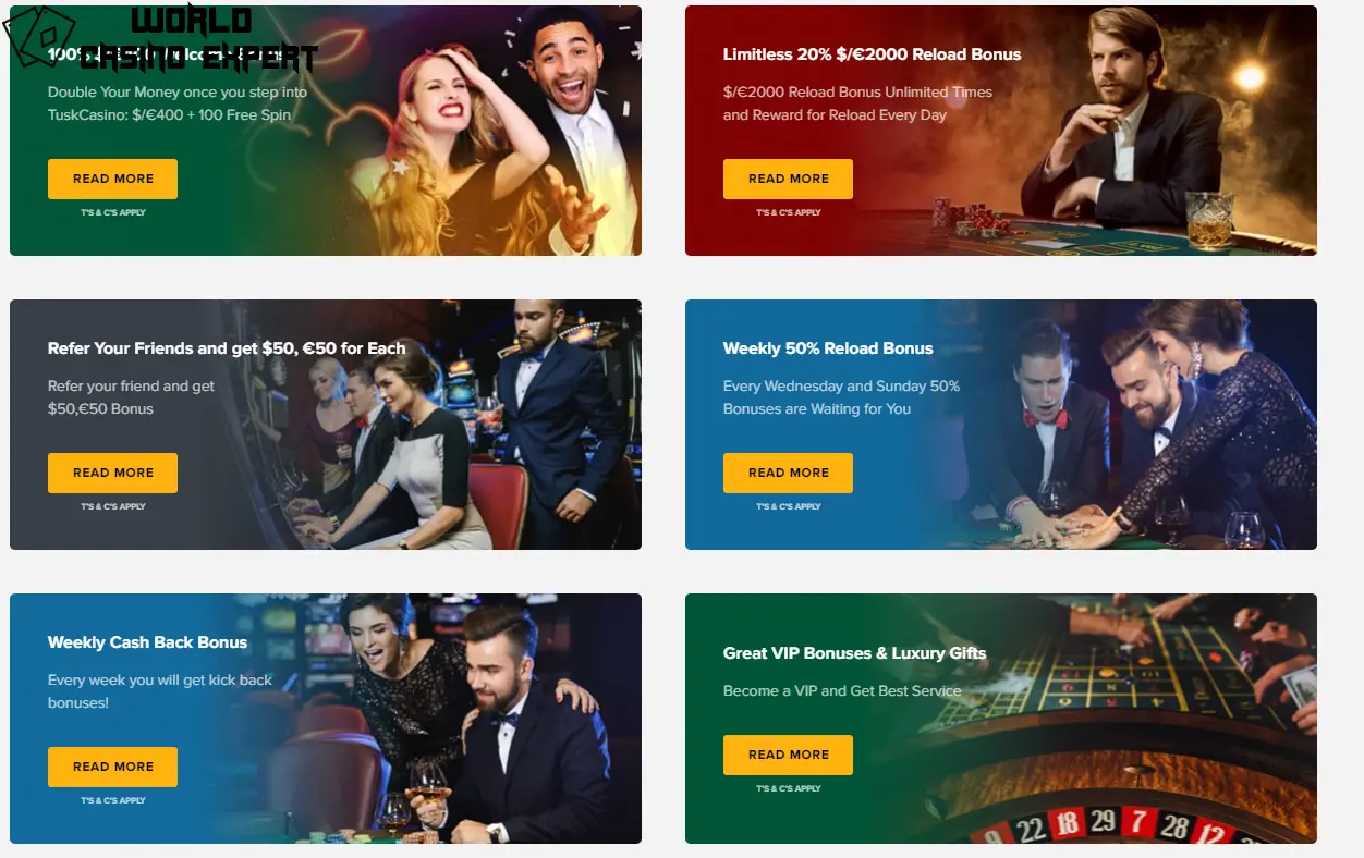 Willkommensboni & Werbeaktionen im Tusk Casino | World Casino Expert Deutschland