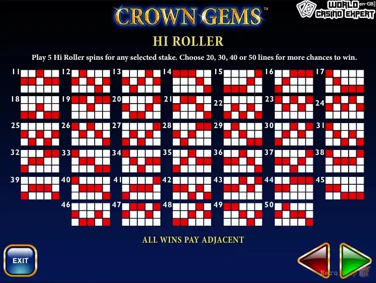 Crown Gems Volle Auszahlungstabelle